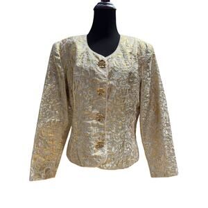 Vintage Gold Brocade Blazer Jacket Ornate Baroque Holiday Luxe Statement Coat